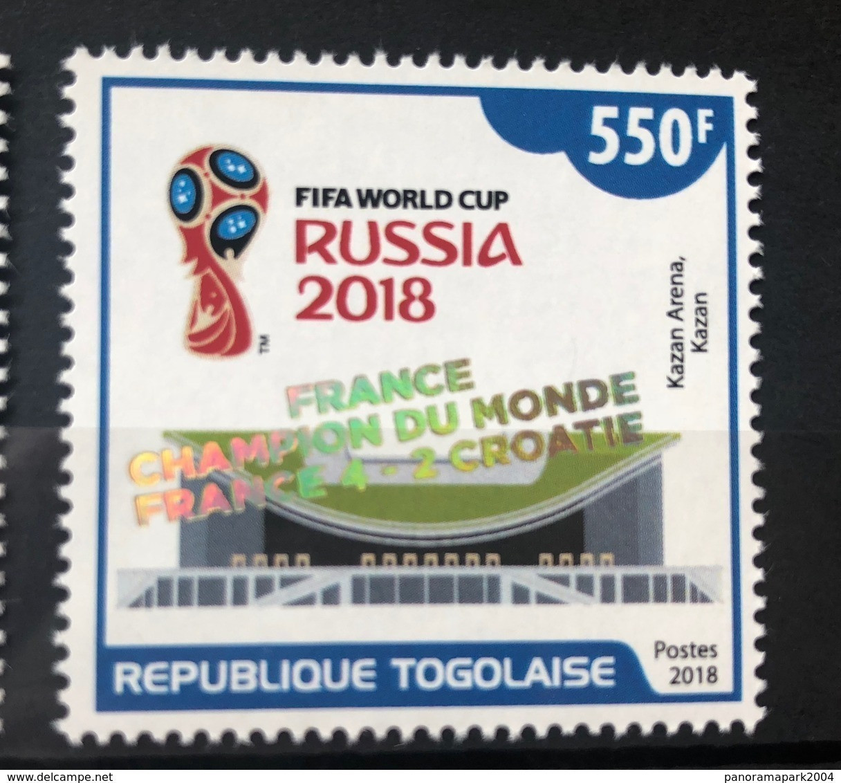 Togo 2018 Mi. ? Surch. Ovpt. "FRANCE CHAMPION" FIFA World Cup WM Coupe Du Monde HOLOGRAMME HOLOGRAM HOLOGRAMM - Hologrammes