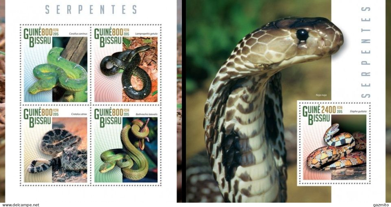 Guinea Bissau 2015, Animals, Snakes, 4val In BF +BF - Serpents