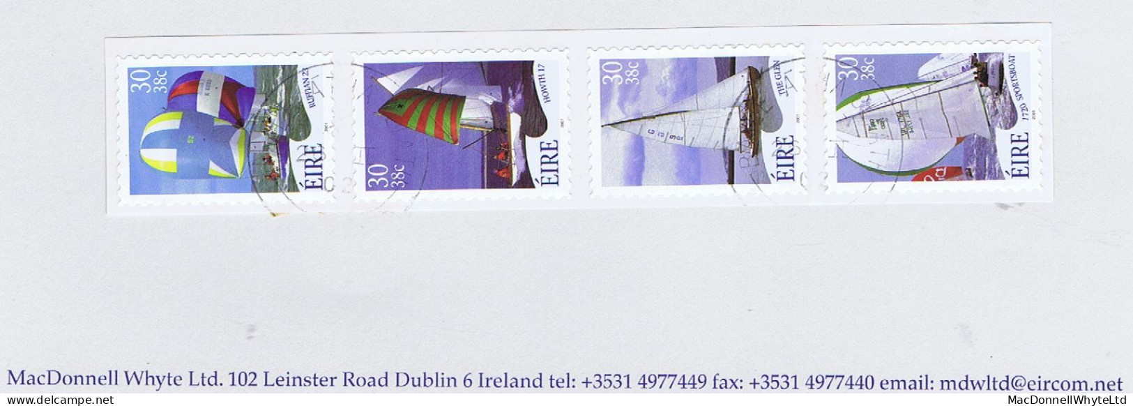 Ireland Sailing 2001 Sailboats 30p/38c Coil Strip Of Four, Fine Used Cds, Backing Paper Intact - Gebruikt