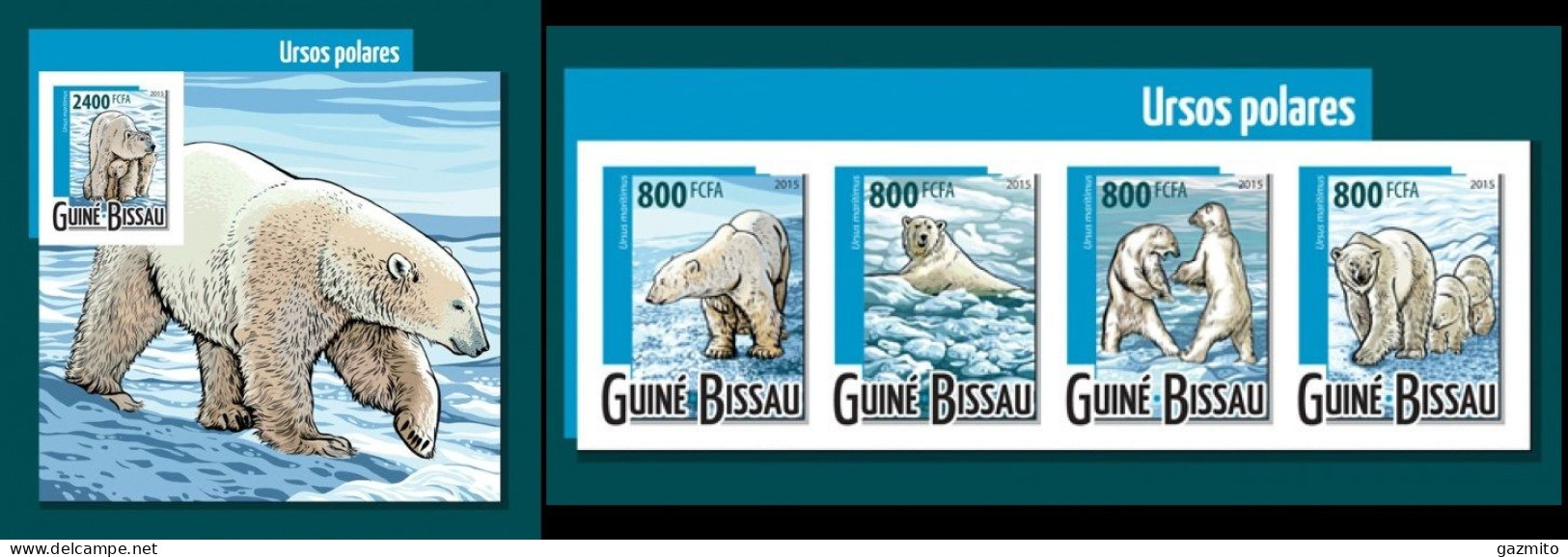 Guinea Bissau 2015, Animals, Polar Bears, 4val In Bf +BF IMPERFORATED - Fauna ártica