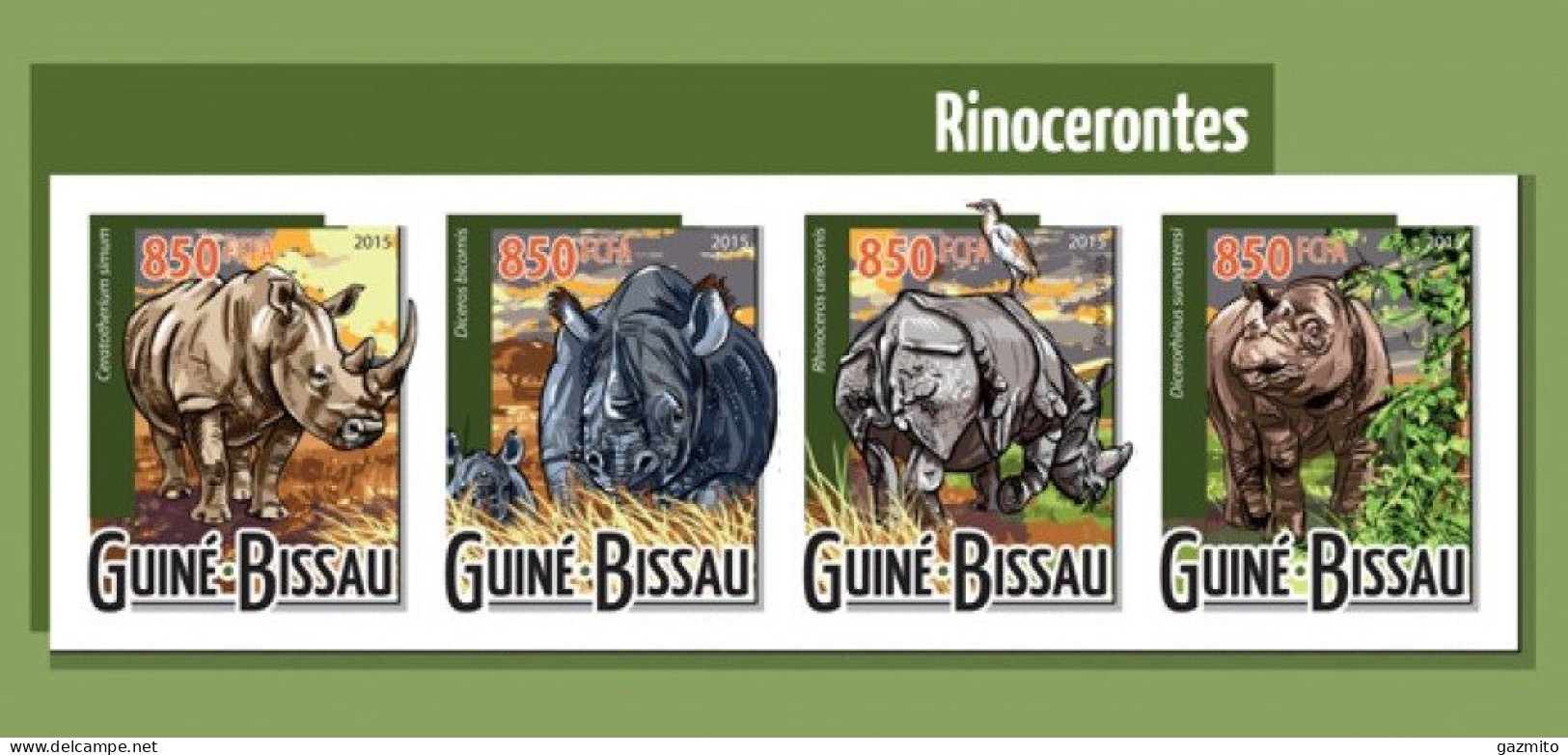 Guinea Bissau 2015, Animals, Rhino, 4val In BF IMPERFORATED - Rhinocéros