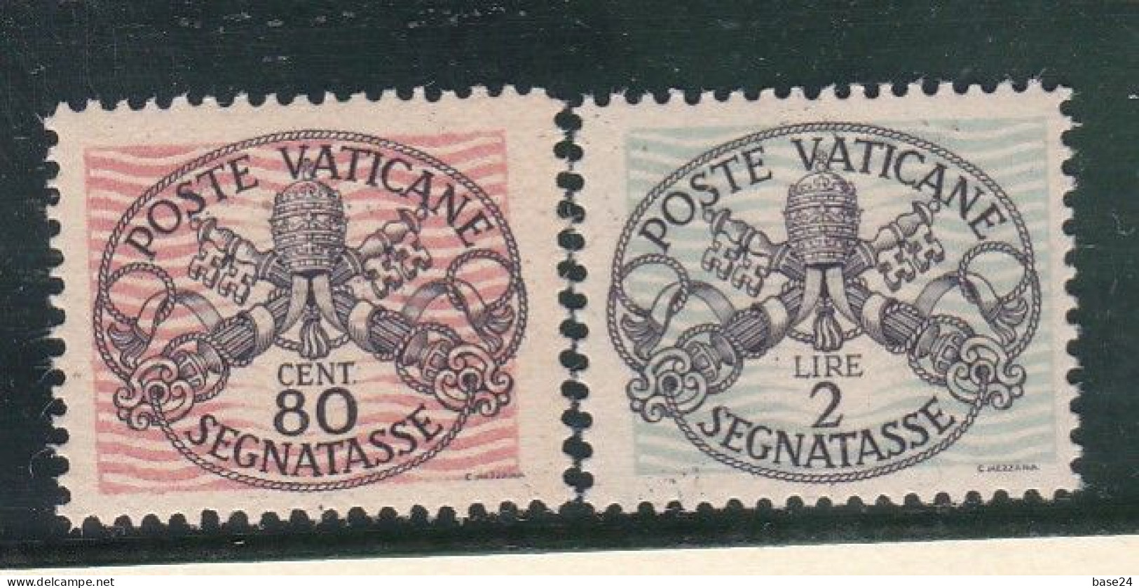 1946 Vaticano Vatican SEGNATASSE  POSTAGE DUE 80 Cent + 2L Righe Larghe Carta Bianca MNH** Firma Gino Biondi - Taxes