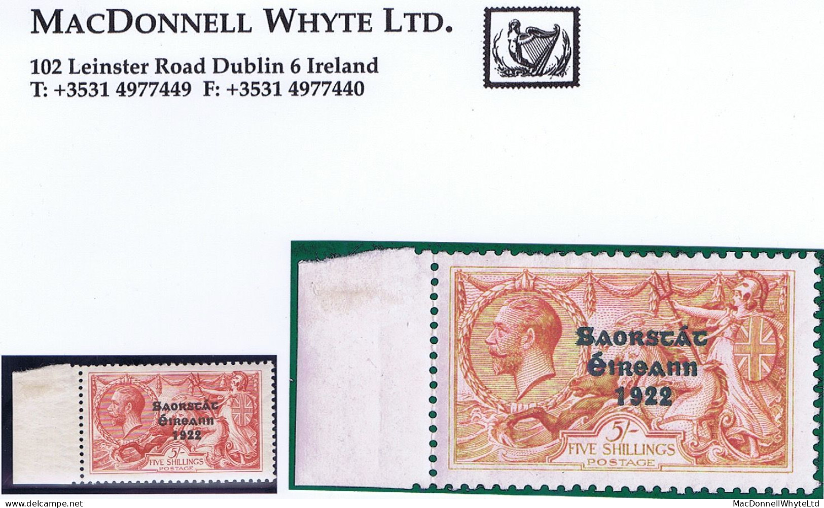Ireland 1927-28 Wide Date Saorstat 3-line Ovpt In Black 5s Left Marginal Mint - Ongebruikt