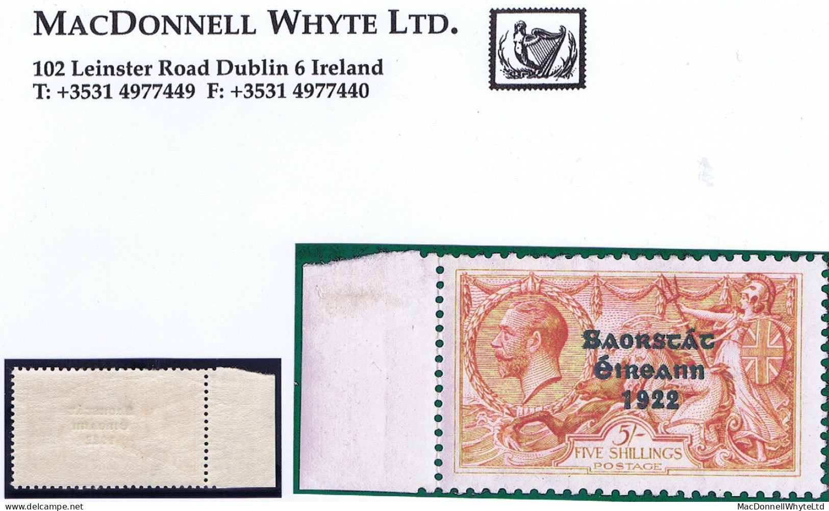 Ireland 1927-28 Wide Date Saorstat 3-line Ovpt In Black 5s Left Marginal Mint - Nuovi