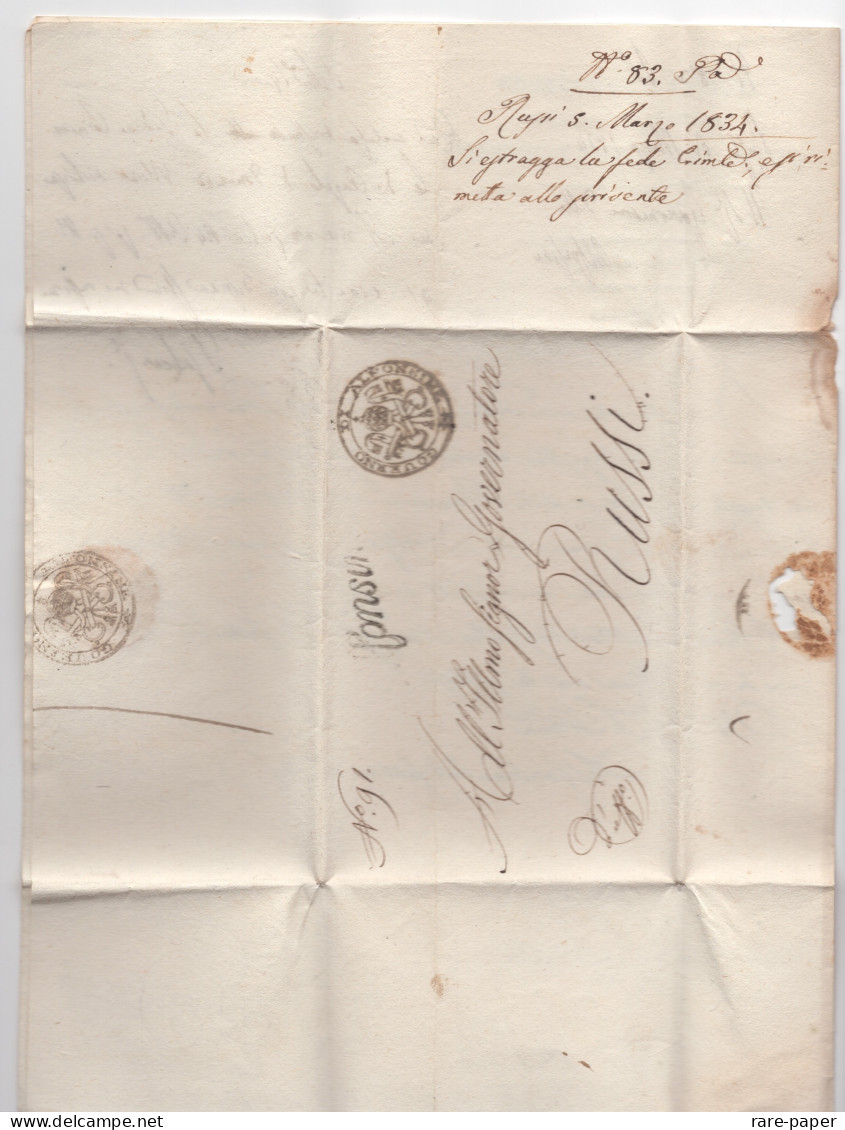 Stato Pontificio Legazione di Ravenna Governo Delle Alfonsine 1834 -- Signed Letter