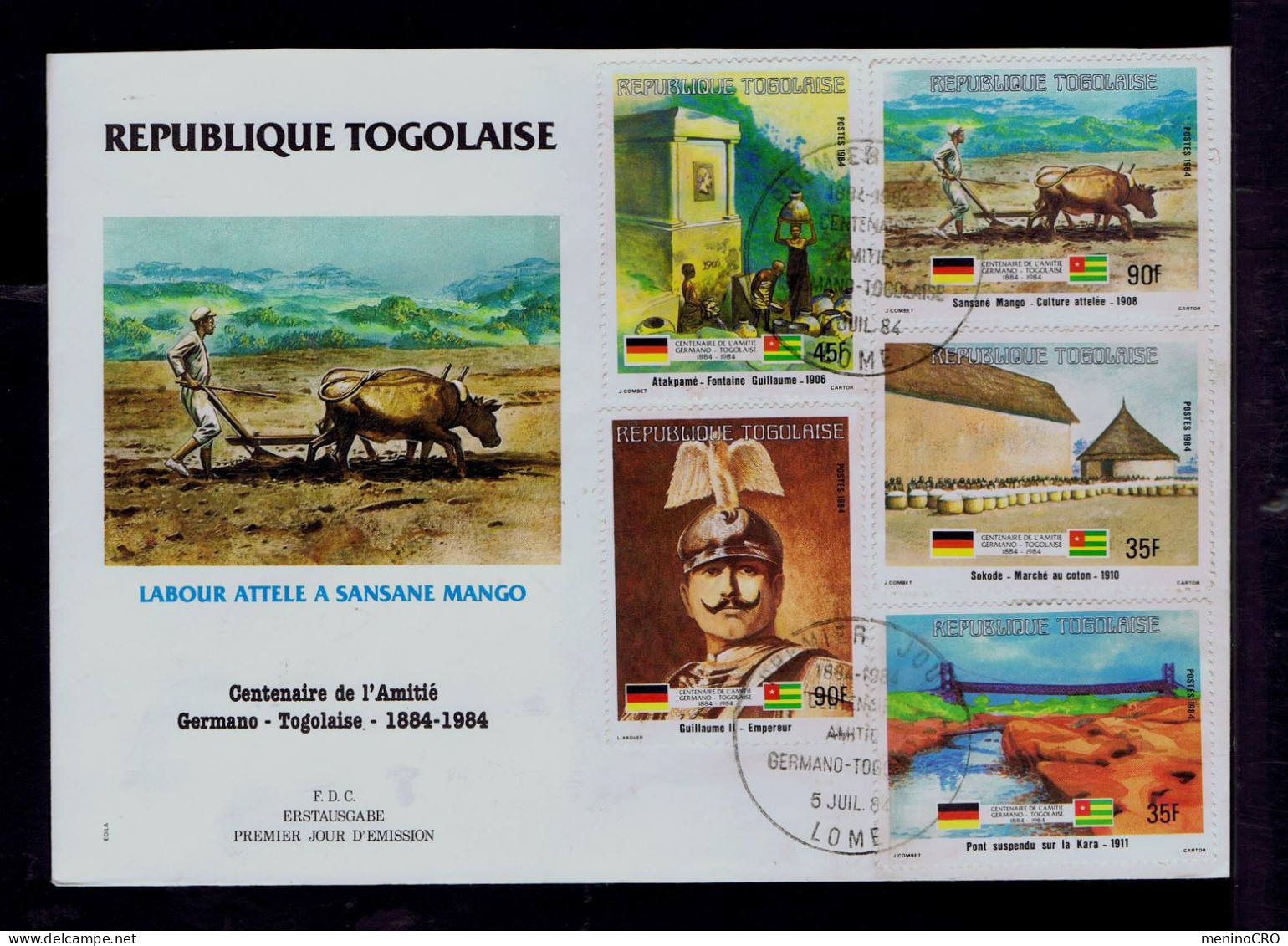 Gc7781 Rep. TOGOLAISE Agriculture Manual Cow Plowing Animal /labour Attele /amitié Germano-Togolaise Pont Coton Fontaine - Briefe