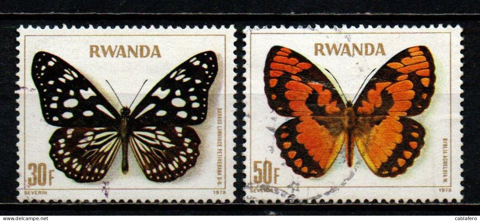 RWANDA - 1979 - Butterflies: Danaus Limniace, Byblia Acheloia - USATI - Gebraucht
