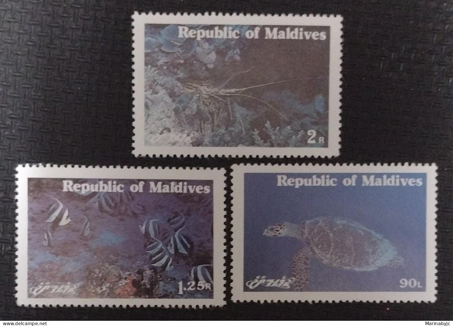 BD) 1980. MALDIVES, MARINE LIFE, LOBSTER, MOORISH IDOL, OLIVE TURTLE, MNH - Maldivas