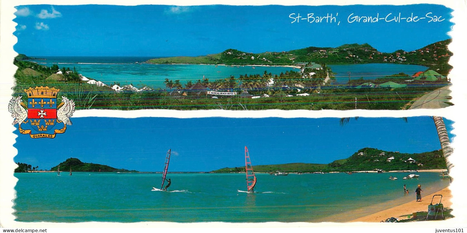 CPSM Format Spécial Panoramique-Saint Barthélemy-Grand Cul De Sac-Beau Timbre      L2279 - Saint Barthelemy