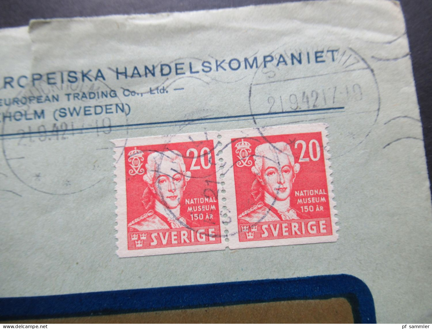 Schweden 1942 Luftpost Zensurbeleg / OKW Zensur / Verschlussstreifen Umschlag Nordeuropapeiska Stockholm - Storia Postale