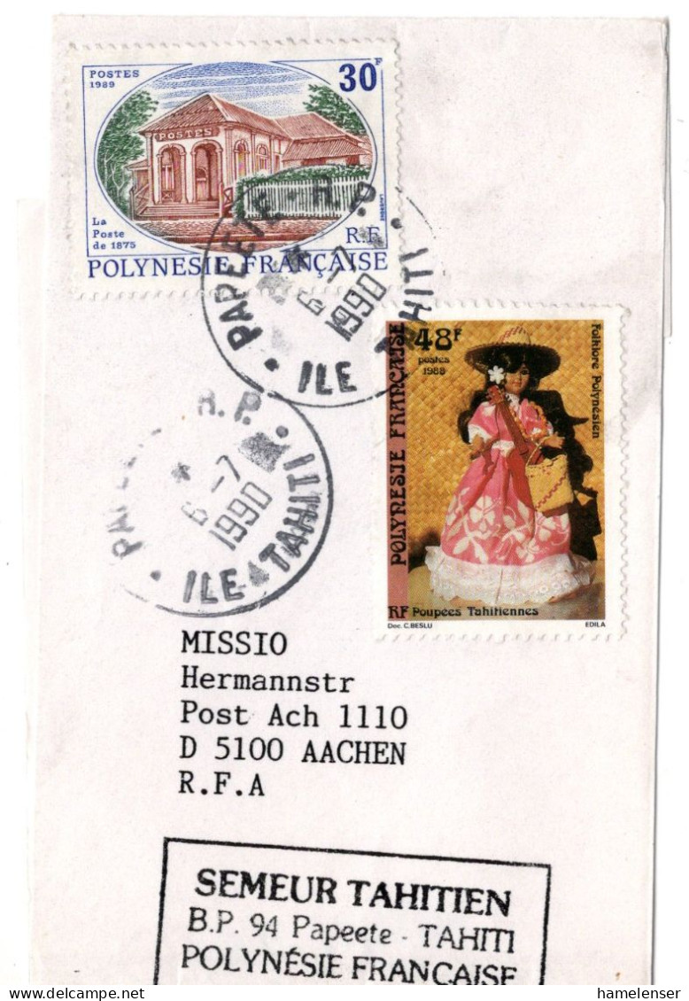 67110 - Frz.Polynesien - 1990 - 48F Puppen MiF A Streifband PAPEETE -> Westdeutschland - Covers & Documents