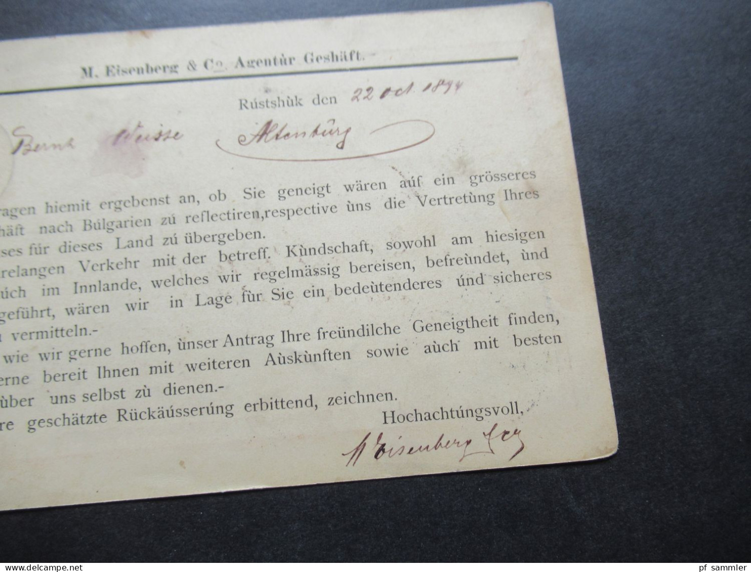 Bulgarien 1894 Ganzsache Stempel Roustchouk Und Absenderstempel / Bedruckte PK M. Eisenberg & Co. Rustshuk - Cartoline Postali