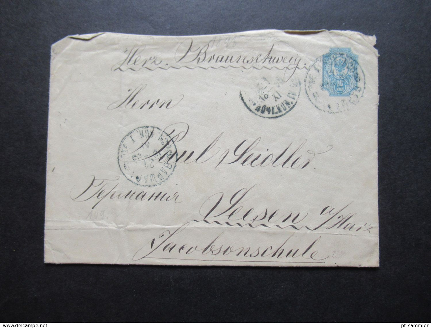 Russland 1895 GA Umschlag Auslandsverwendung Nach Seesen Harz Mit Ank. Stempel / Herz. Braunschweig - Ganzsachen