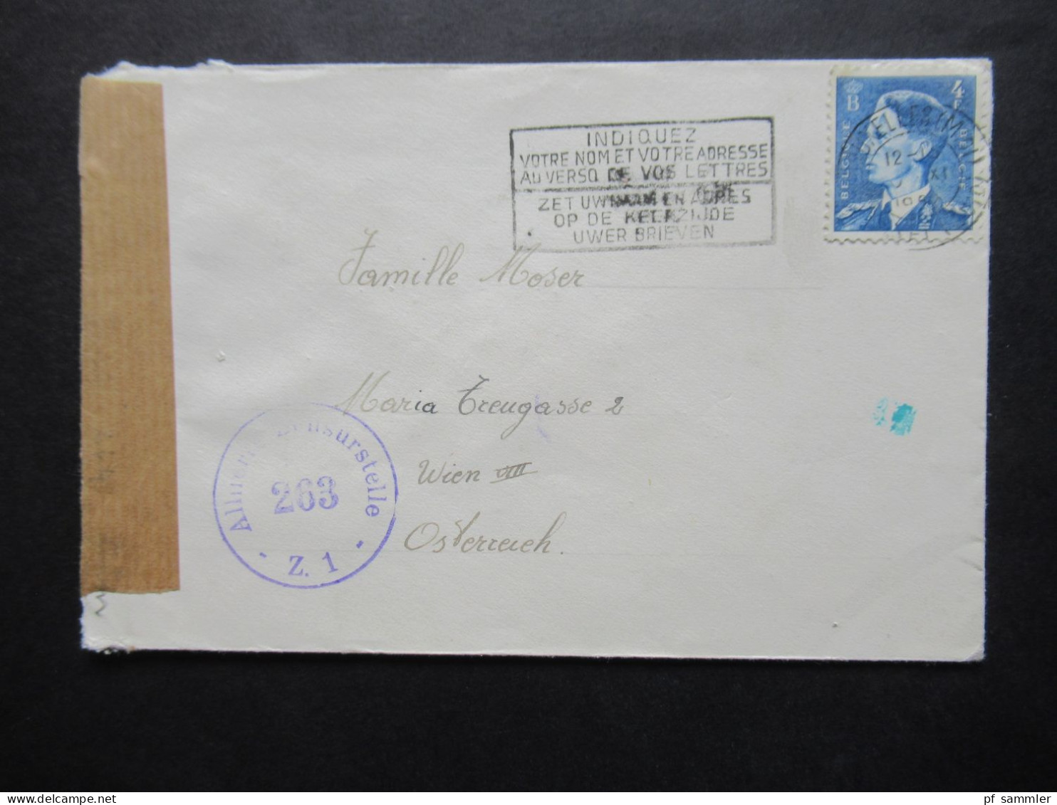 Belgien 1951 / 52 Zensurbelege Stempel Österreichische Zensurstelle 263 Und 527 Auslandsbriefe Nach Wien - Covers & Documents