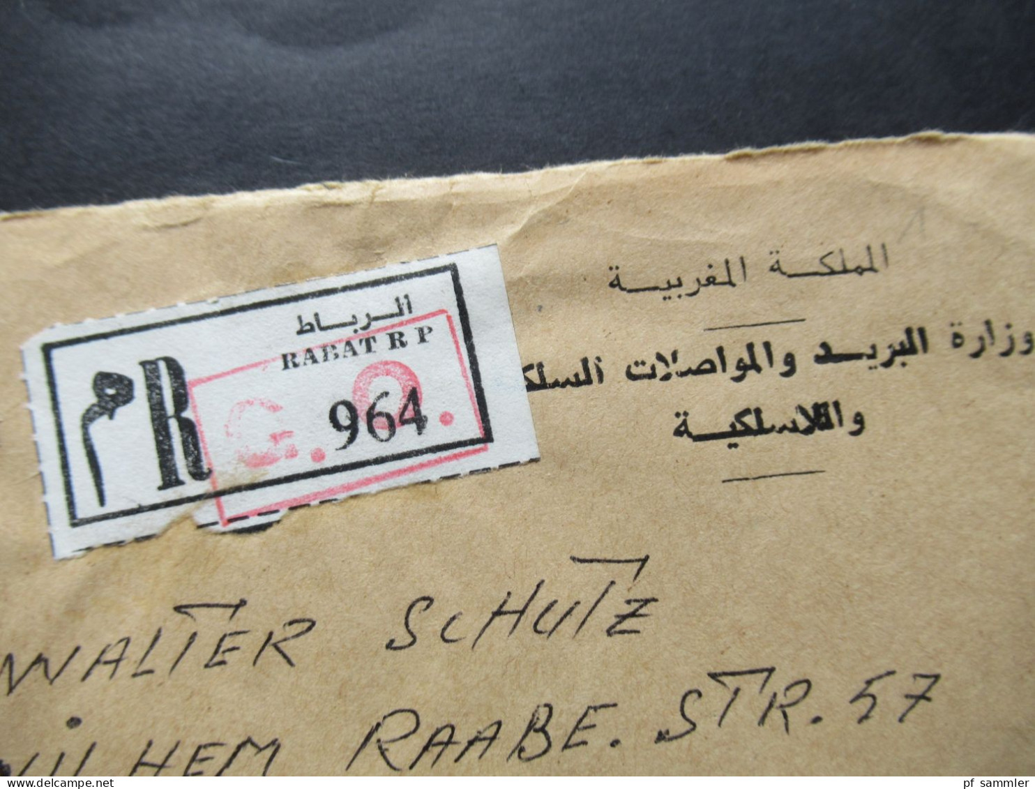 Marokko 1984 Einschreiben Luftpost R-Zettel Rabat RP Mit Rotem Stempel Ra1 G.O. Nach Preetz Gesendet - Marruecos (1956-...)