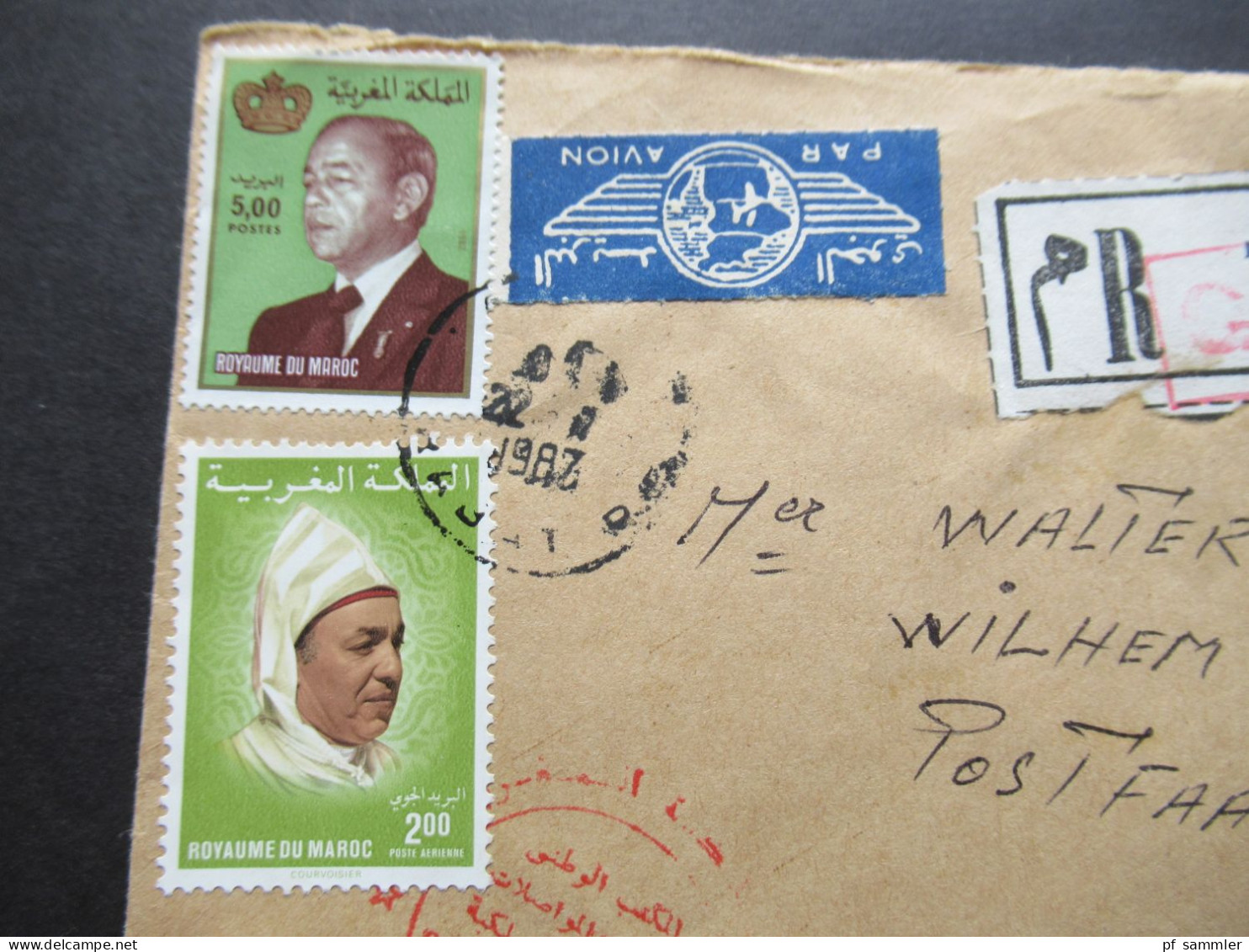 Marokko 1984 Einschreiben Luftpost R-Zettel Rabat RP Mit Rotem Stempel Ra1 G.O. Nach Preetz Gesendet - Morocco (1956-...)