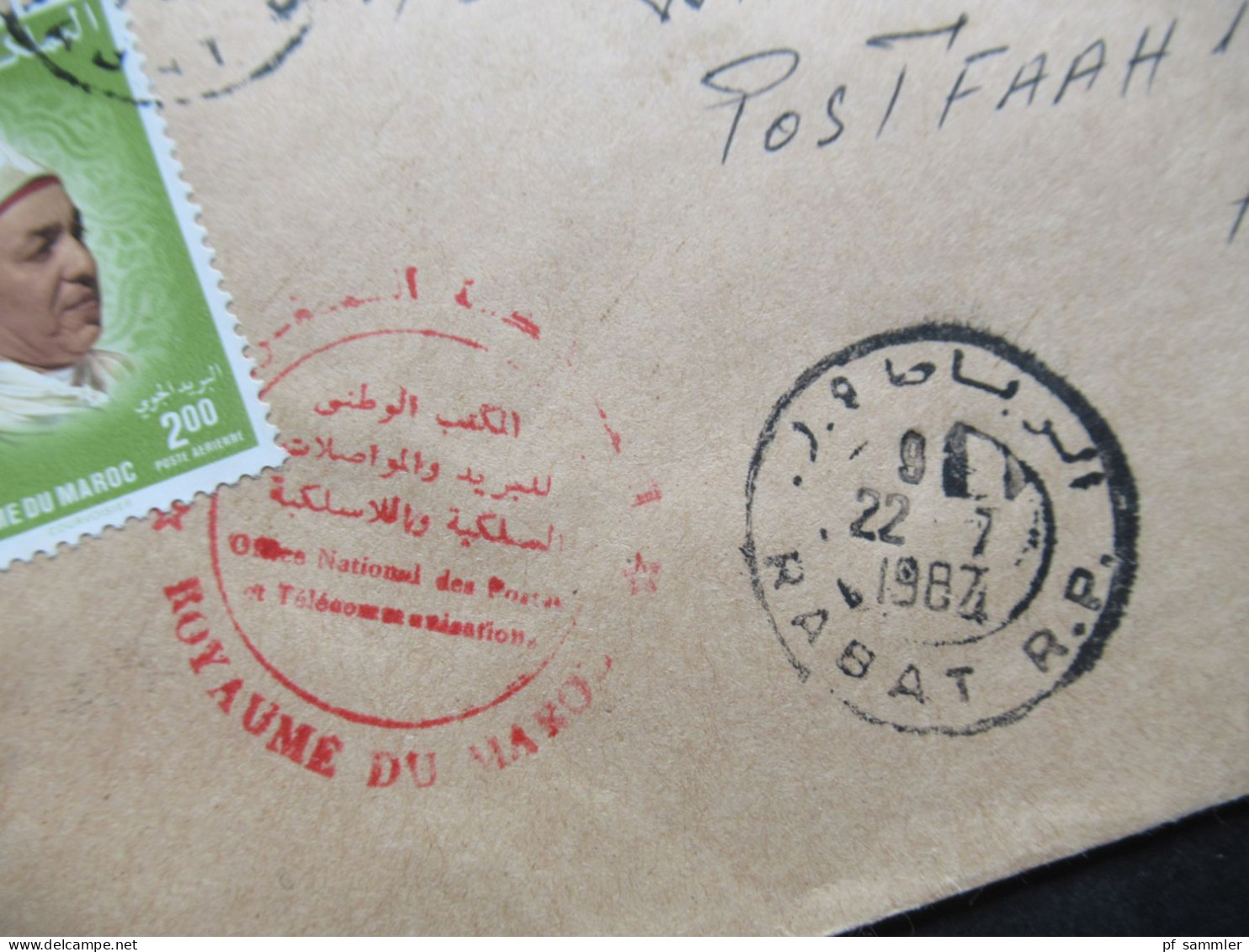 Marokko 1984 Einschreiben Luftpost R-Zettel Rabat RP Mit Rotem Stempel Ra1 G.O. Nach Preetz Gesendet - Marruecos (1956-...)