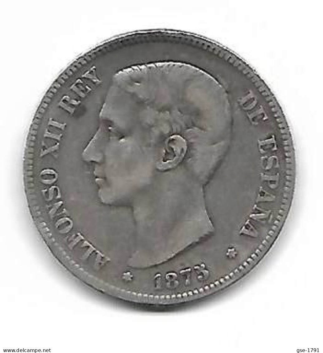 ESPAGNE  5 Pesetas ALPONSE XII  1875 *75*  DE-M,  TTB - Monnaies Provinciales