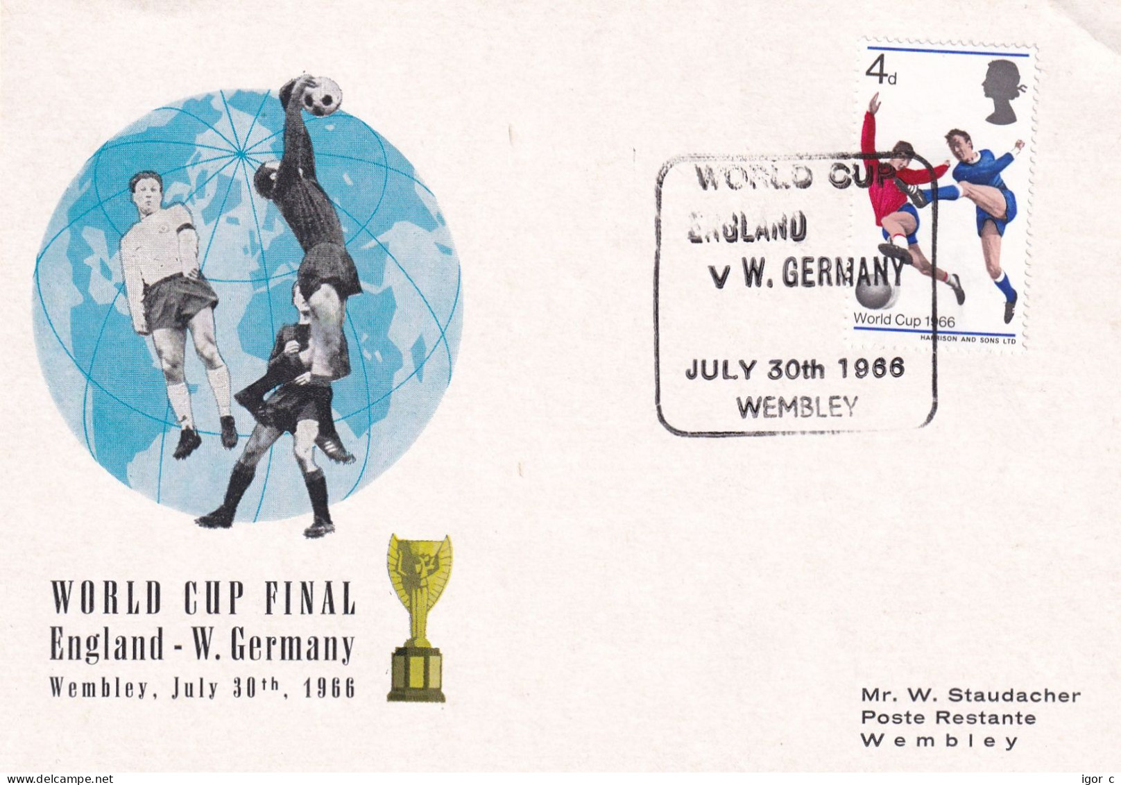 England UK 1966 Cover: Football Fussball Soccer Calcio; Fifa World Cup; England - Germany; VARIETY; 2 Scans - 1966 – Angleterre