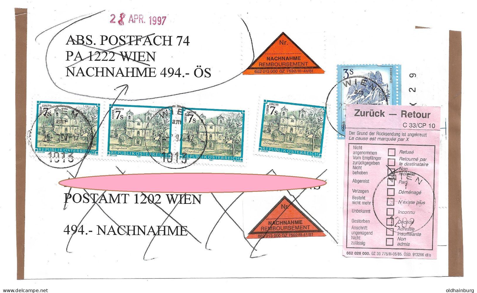 0599j: Freimarke 7.- ÖS Stifte & Klöster, Portogerechte Bedarfs- Nachnahmefrankatur, Briefvorderseite - Covers & Documents