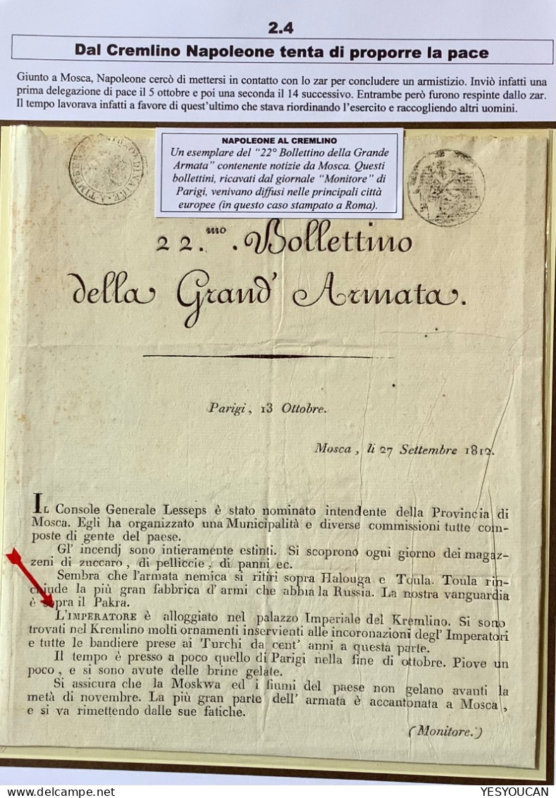 Grande Armée Bulletin Moscow 1812 "Bolletino Della Grand Armata" Napoléon&Kremlin (Russia War Moscou Russie Italia Roma - Army Postmarks (before 1900)