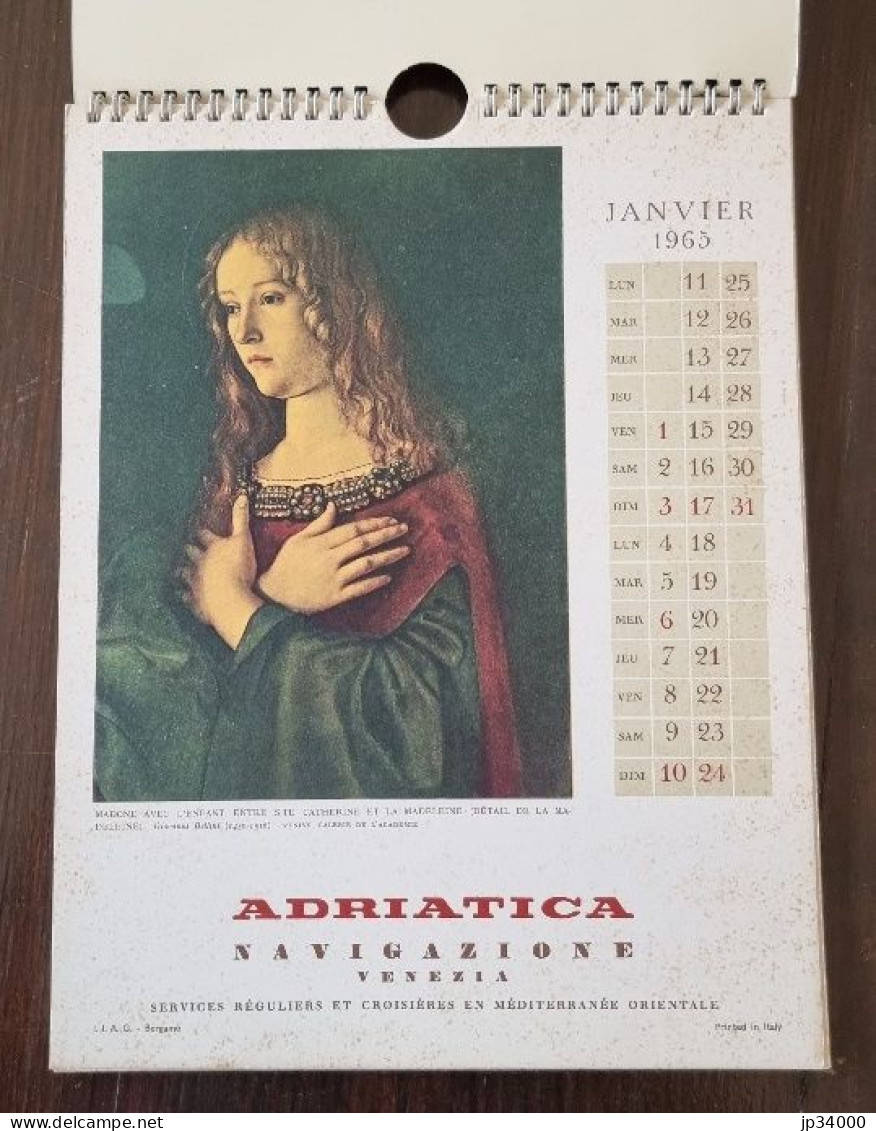 Calendrier Publicitaire ADRIATICA 1965 Figures De Femme Dans La Peinture Venitienne - Tamaño Grande : 1961-70