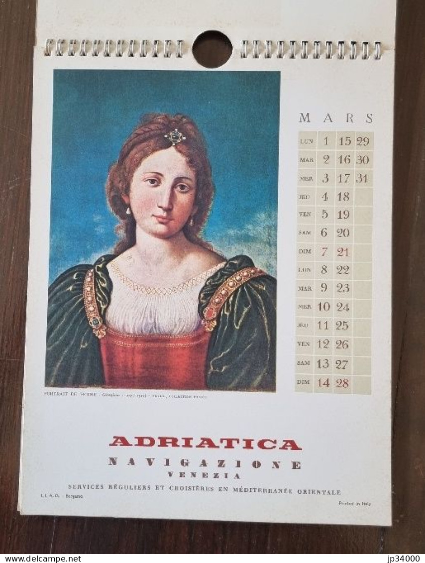 Calendrier Publicitaire ADRIATICA 1965 Figures De Femme Dans La Peinture Venitienne - Grand Format : 1961-70