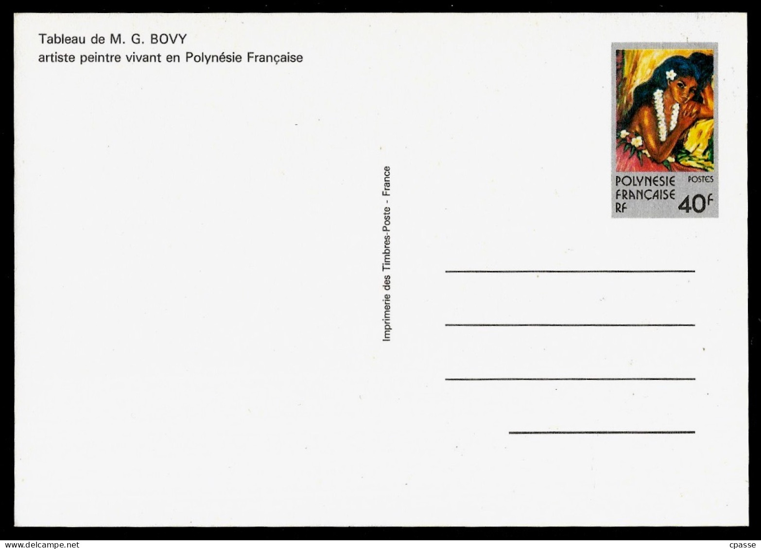 Entier Postal POLYNESIE FRANCAISE : Tableau De M. G. BOVY : Tahitienne - Postwaardestukken