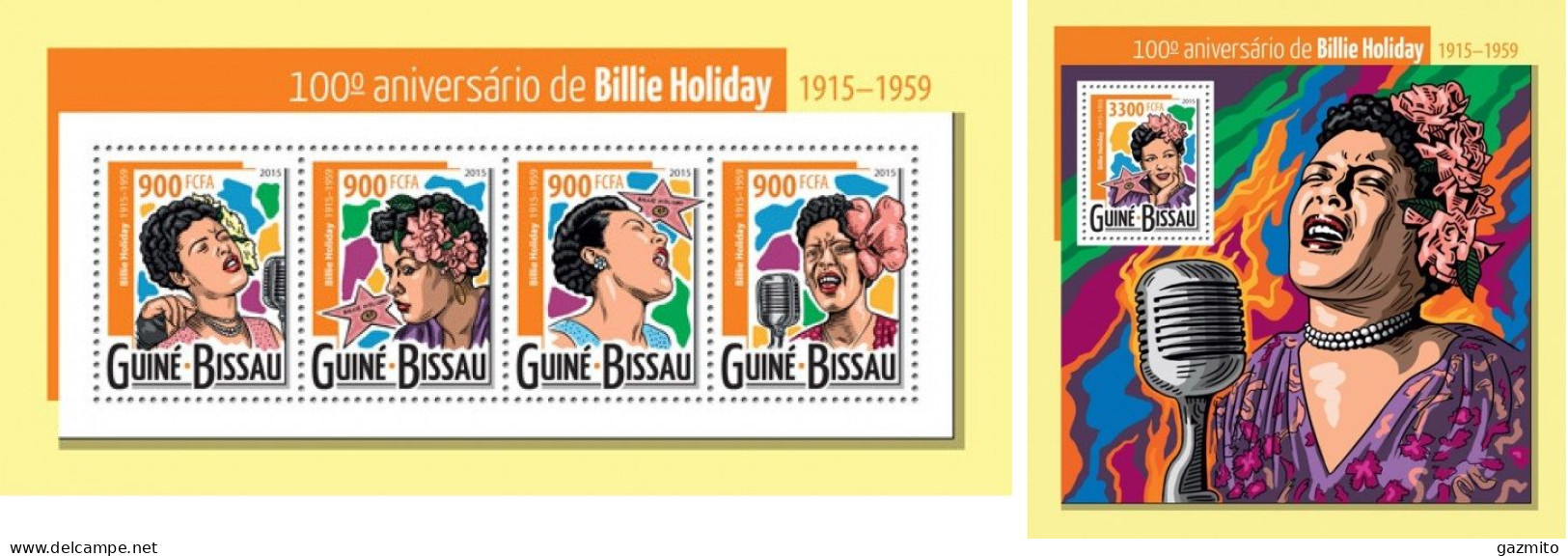 Guinea Bissau 2015, Music, Billie Holiday, 4val In BF +BF - Chanteurs