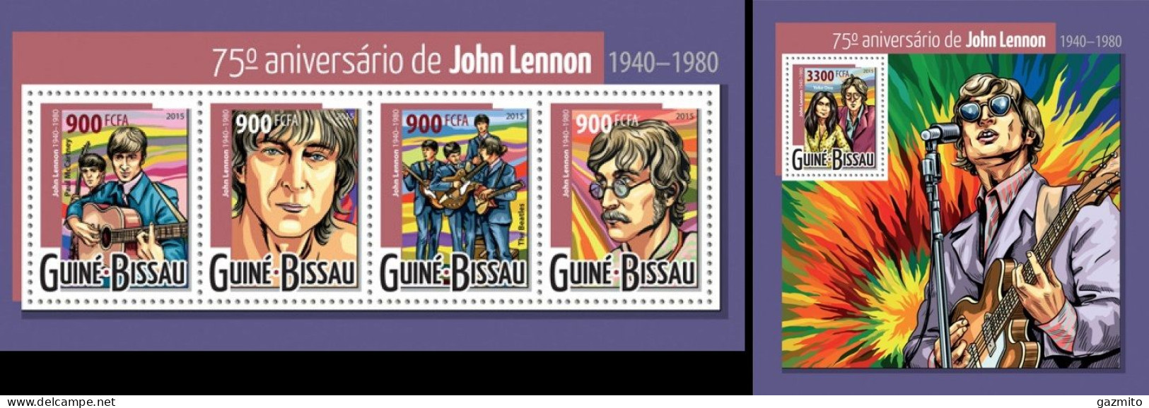 Guinea Bissau 2015, Music, John Lennon, 4val In BF +BF - Chanteurs