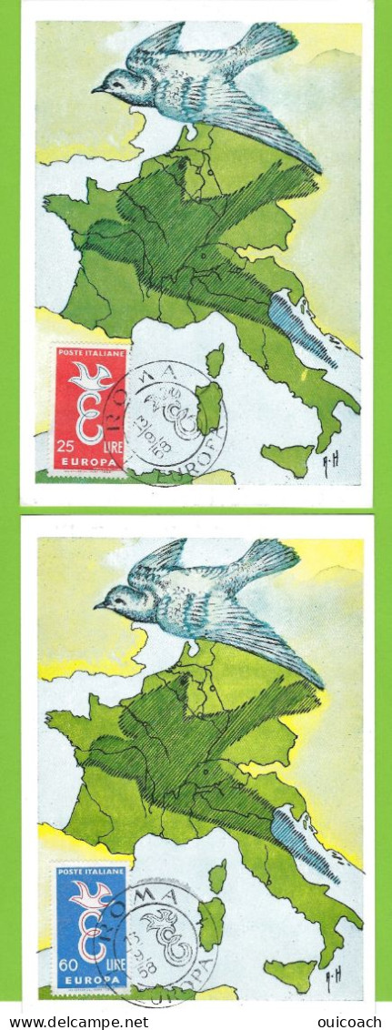 Colombe, Europa Italie 1958, Carte-maximum 765 Et 766 - 1958