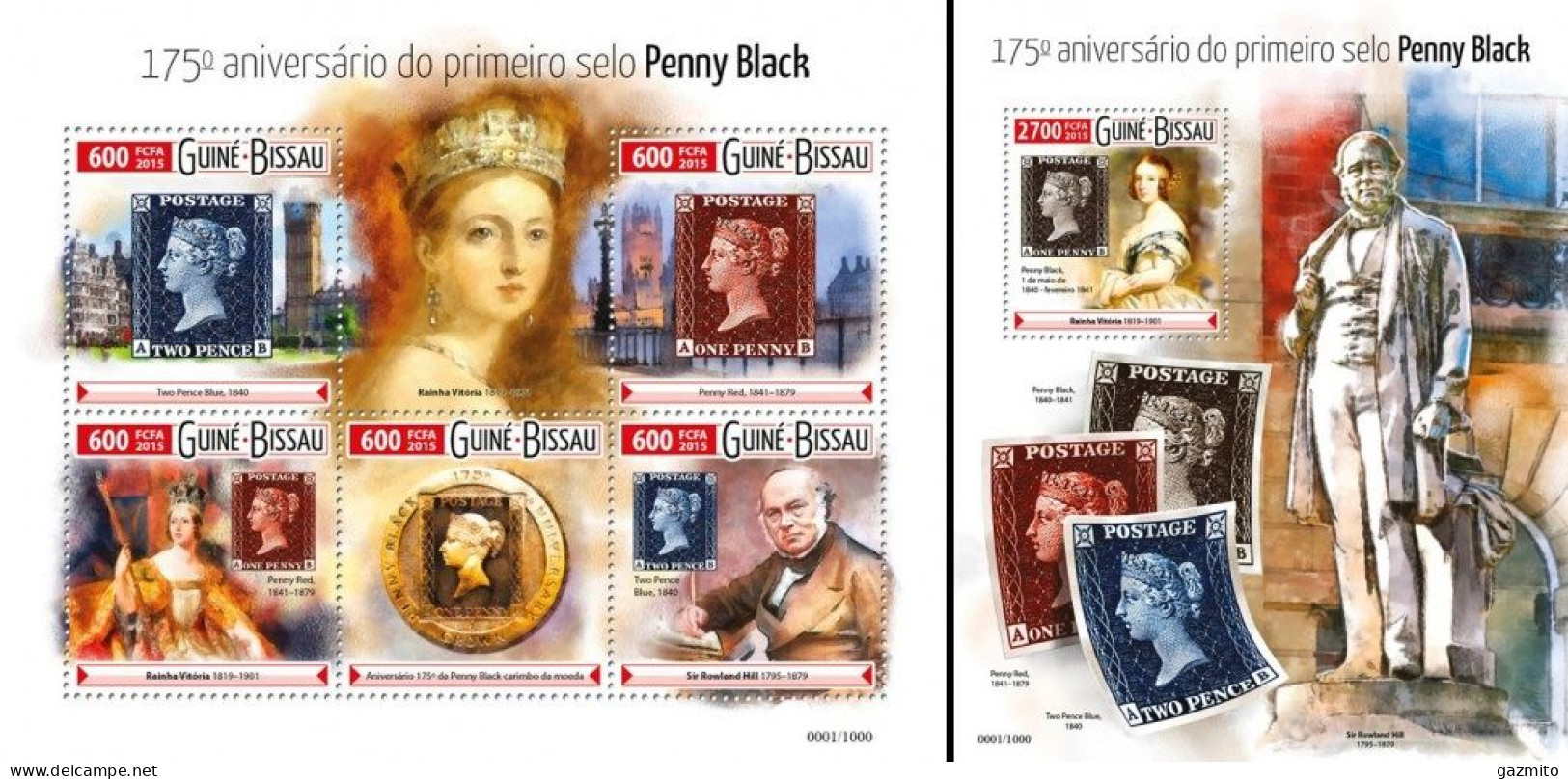 Guinea Bissau 2015, Penny Black, Rowland Hill, 5val +BF - Rowland Hill