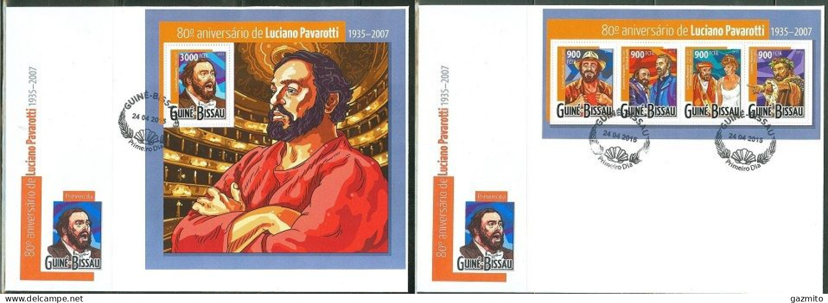 Guinea Bissau 2015, Music, L. Pavarotti, 4val In BF +BF In 2FDC - Chanteurs