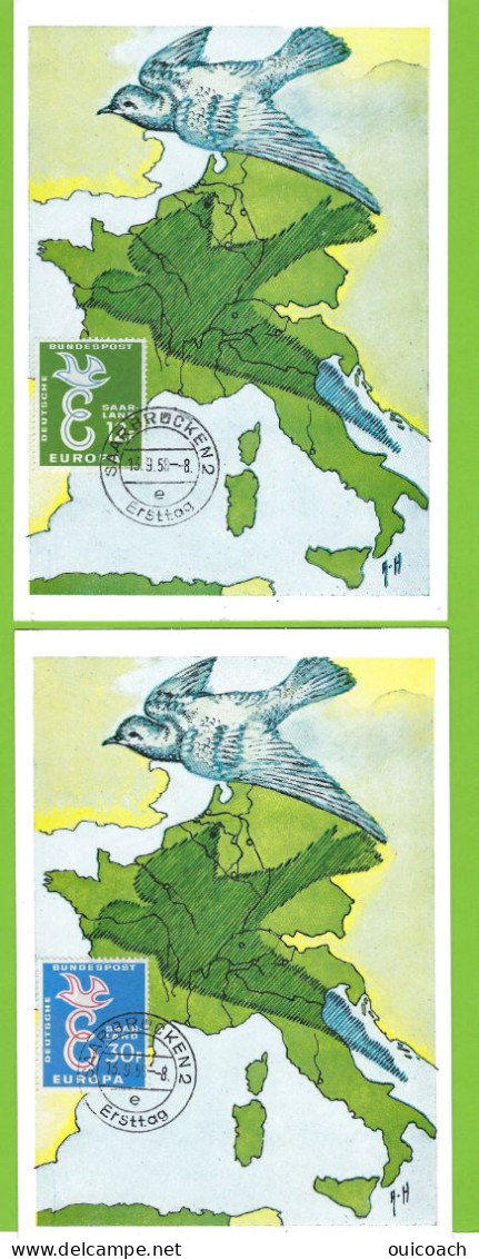 Colombe, Europa Allemagne 1958, Carte-maximum 164 + 165 - 1958