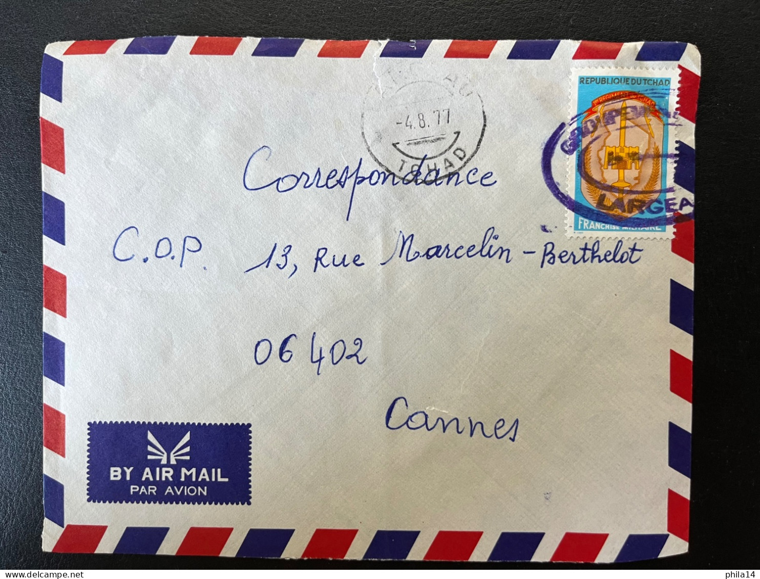 SP ENVELOPPE TCHAD 1977 POUR CANNES FRANCE - Tchad (1960-...)