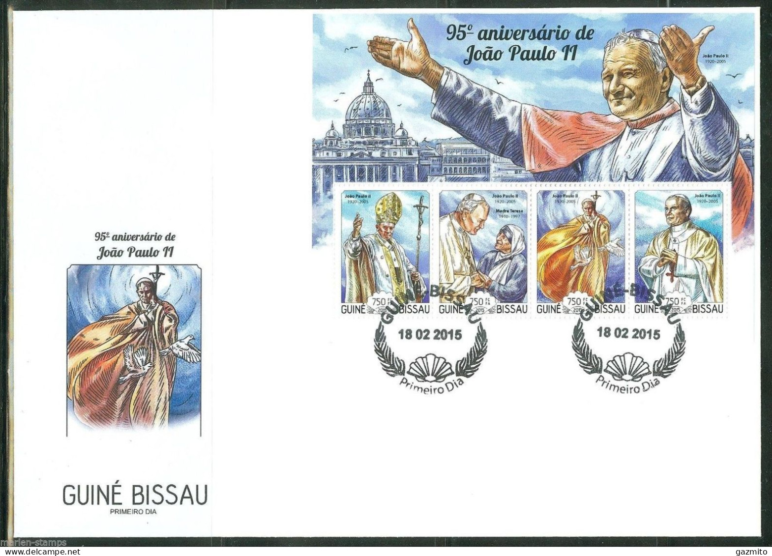 Guinea Bissau 2015, Pope J. Paul II, Mother Teresa, 4val In BF FDC - Mère Teresa