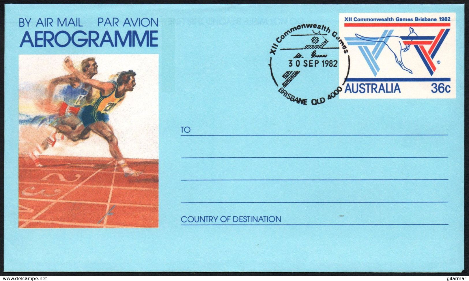 AUSTRALIA BRISBANE 1982 - XII COMMONWEALTH GAMES - BADMINTON - AEROGRAMME: ATHLETICS / SPRINT - G - Bádminton