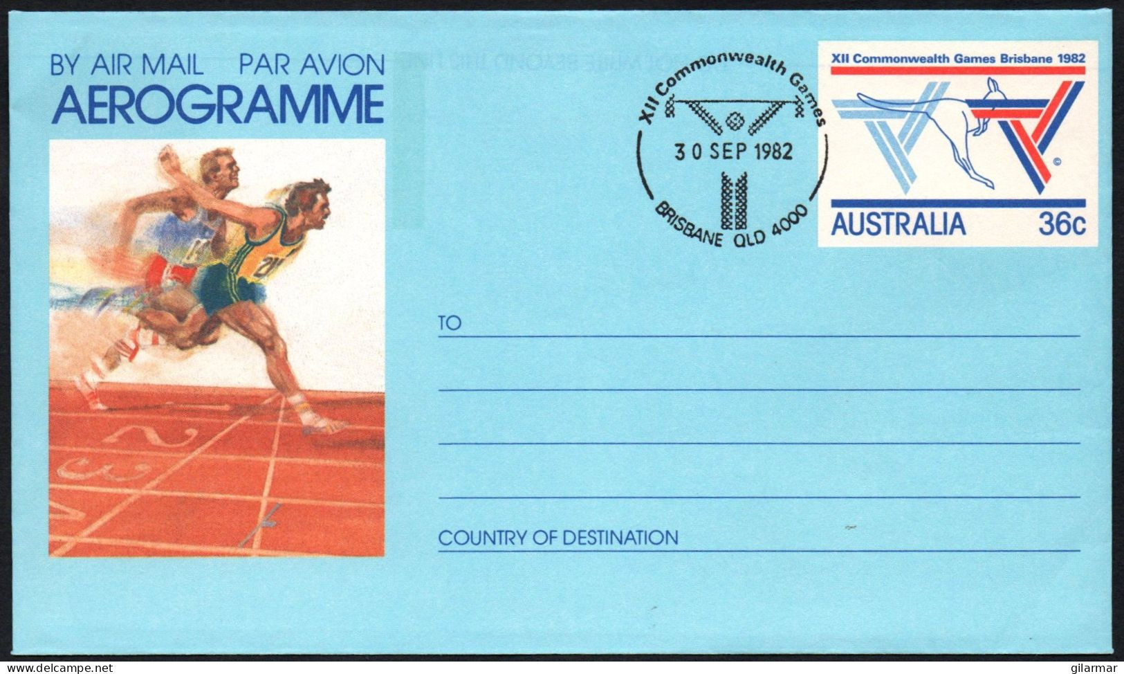 AUSTRALIA BRISBANE 1982 - XII COMMONWEALTH GAMES - WEIGHTLIFTING - AEROGRAMME: ATHLETICS / SPRINT - G - Haltérophilie