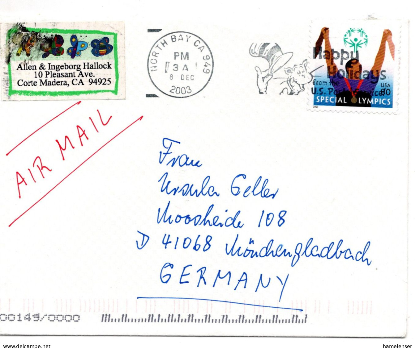 67113 - USA - 2003 - 80¢ Spezialolympiade '03 EF A LpBf NORTH BAY CA -> Deutschland - Otros & Sin Clasificación