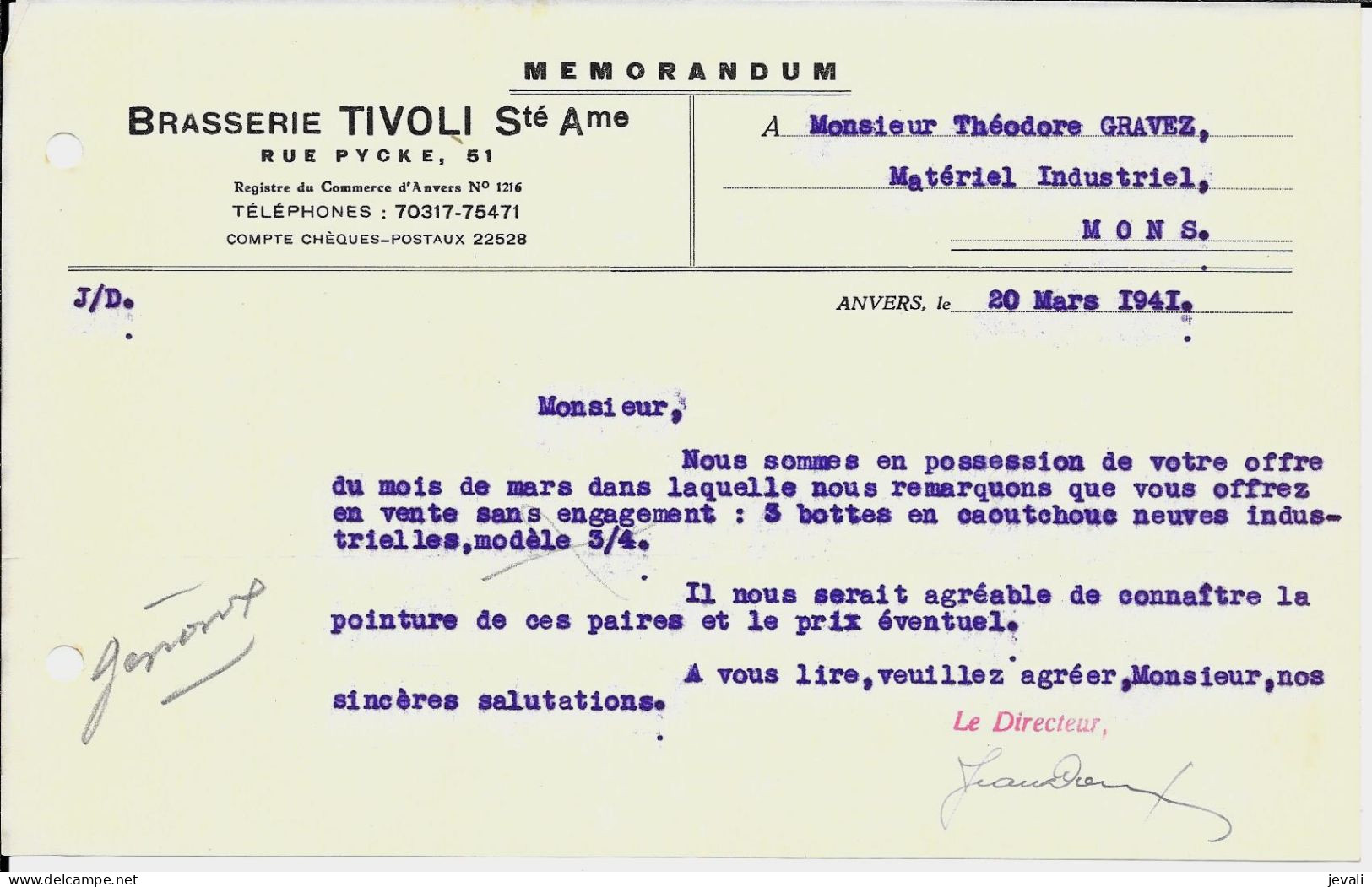 ANVERS  -  Brasserie -Brouwerij  Tivoli  1941 - Alimentos