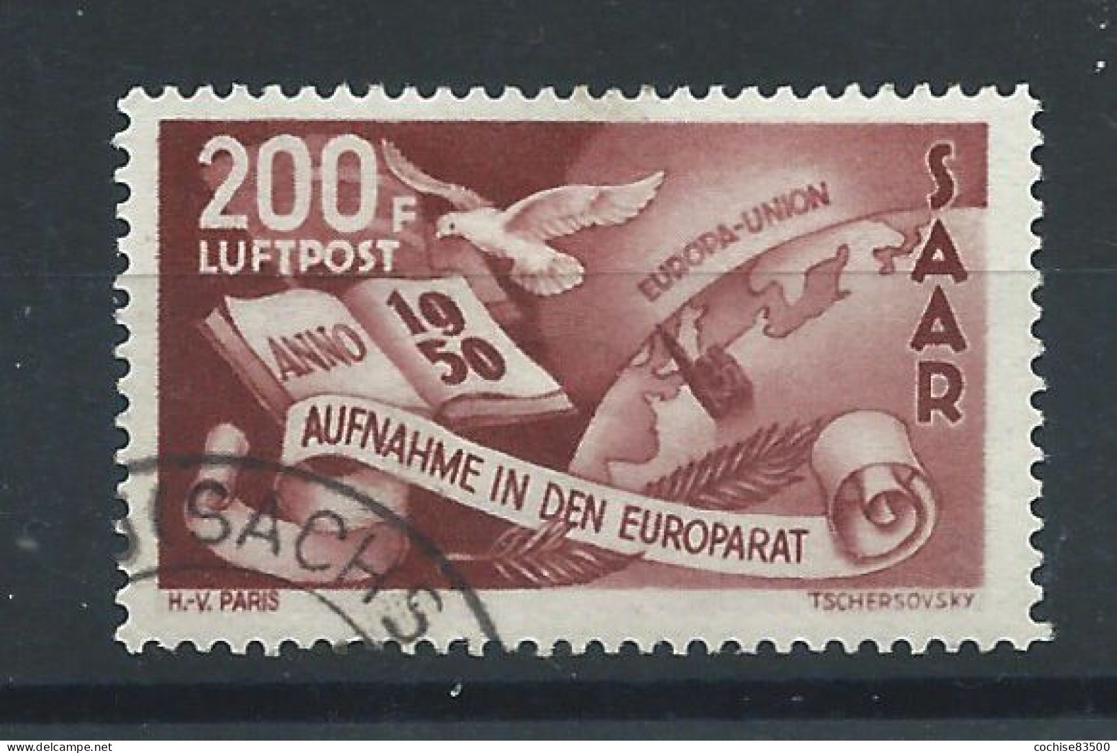 Saar PA N°13 Obl (FU) 1950 - Admission Au Conseil De L'Europe - Aéreo