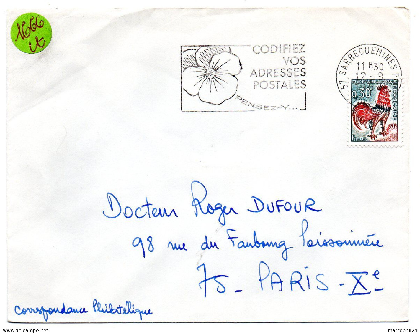 MOSELLE - Dépt N° 57 = SARREGUEMINES Ppal 1966 = FLAMME Codée =  SECAP Multiple ' PENSEZ + CODIFIEZ' = Pensée N° 1 - Codice Postale