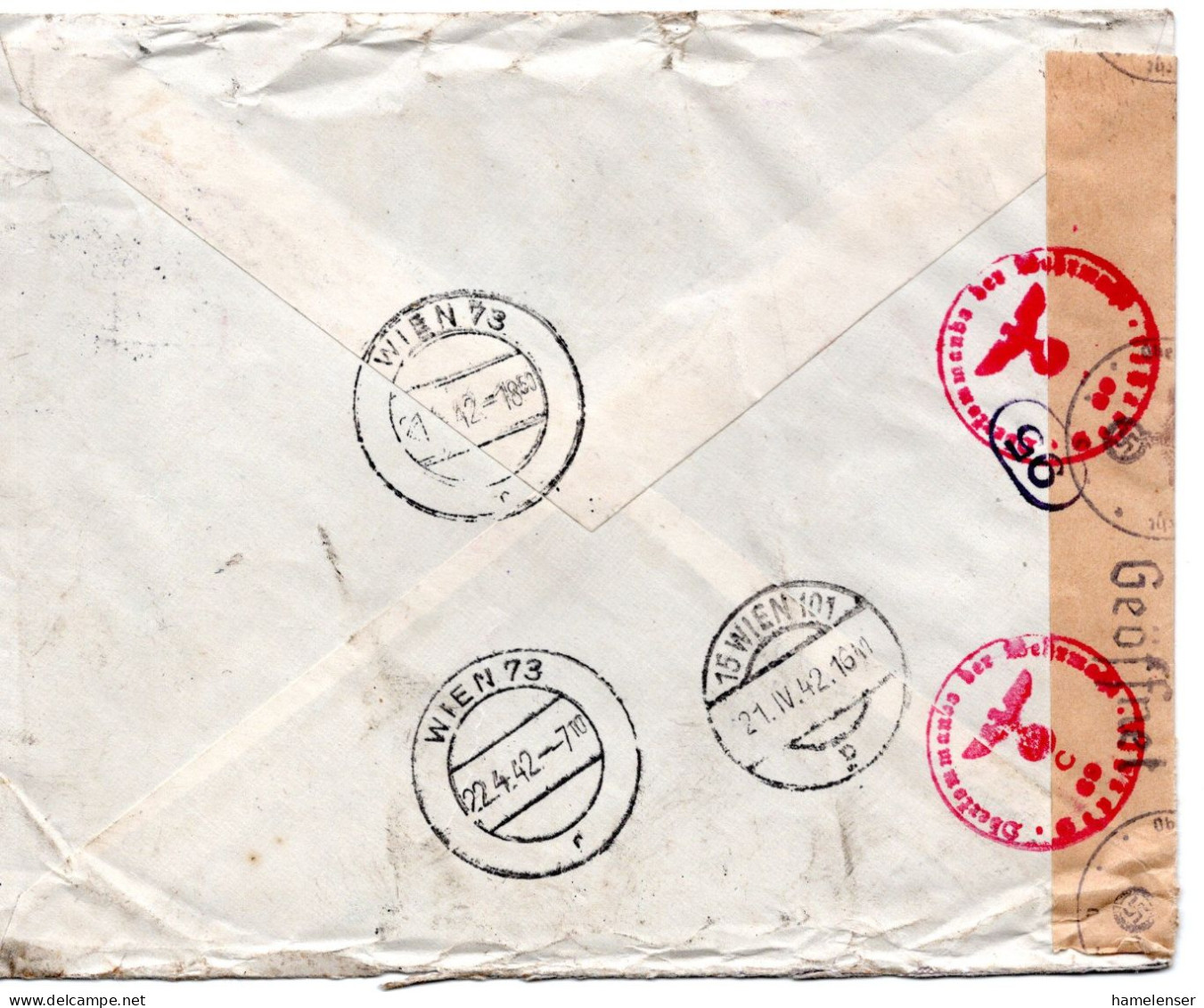 67114 - Niederlande - 1942 - 20c Taube MiF A EilBf M Dt Zensur S GRAVENHAGE -> WIEN (Deutschland) - Storia Postale