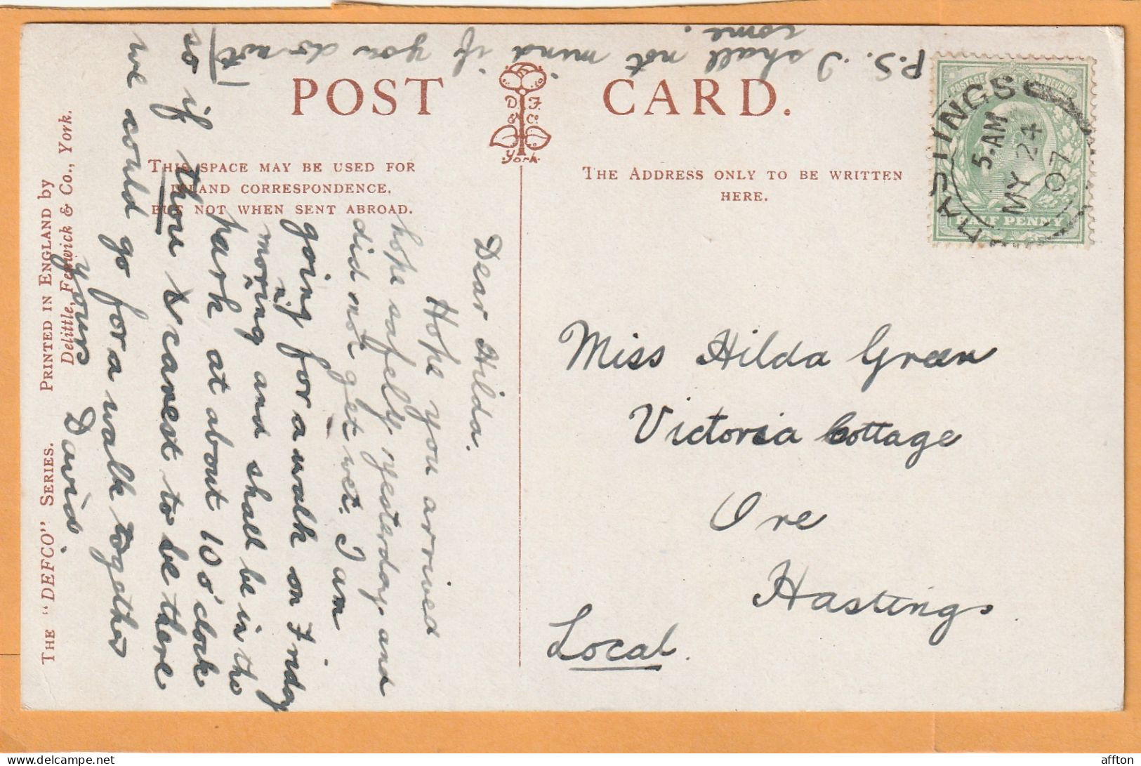 Hastings UK 1907 Postcard - Hastings