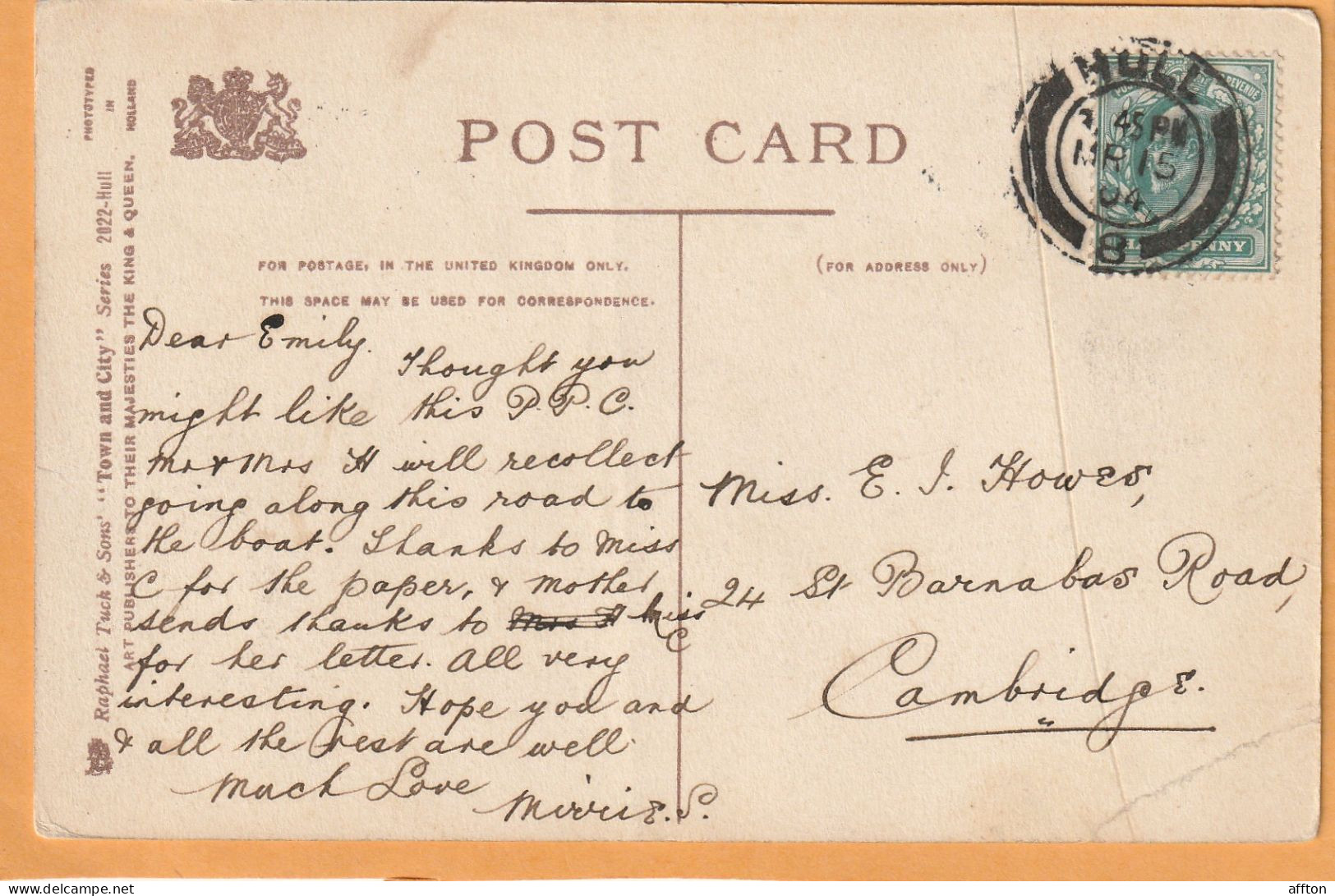 Hull UK 1904 Postcard - Hull