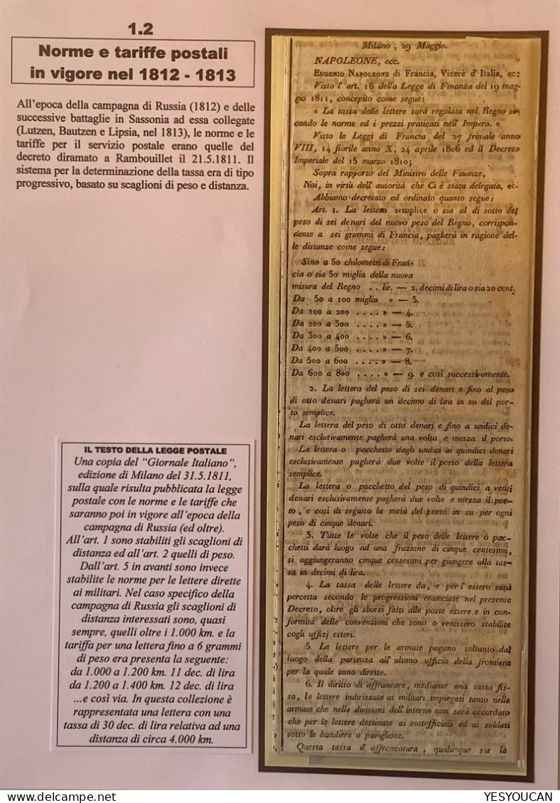 1811Département Conquis MILANO Regno D‘ Italia TARIF POSTAUX/POSTAL RATES(Italie Italy Napoleon Eugenio Napoleone Fiscal - Lombardo-Vénétie