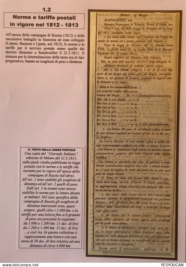 1811Département Conquis MILANO Regno D‘ Italia TARIF POSTAUX/POSTAL RATES(Italie Italy Napoleon Eugenio Napoleone Fiscal - Lombardy-Venetia