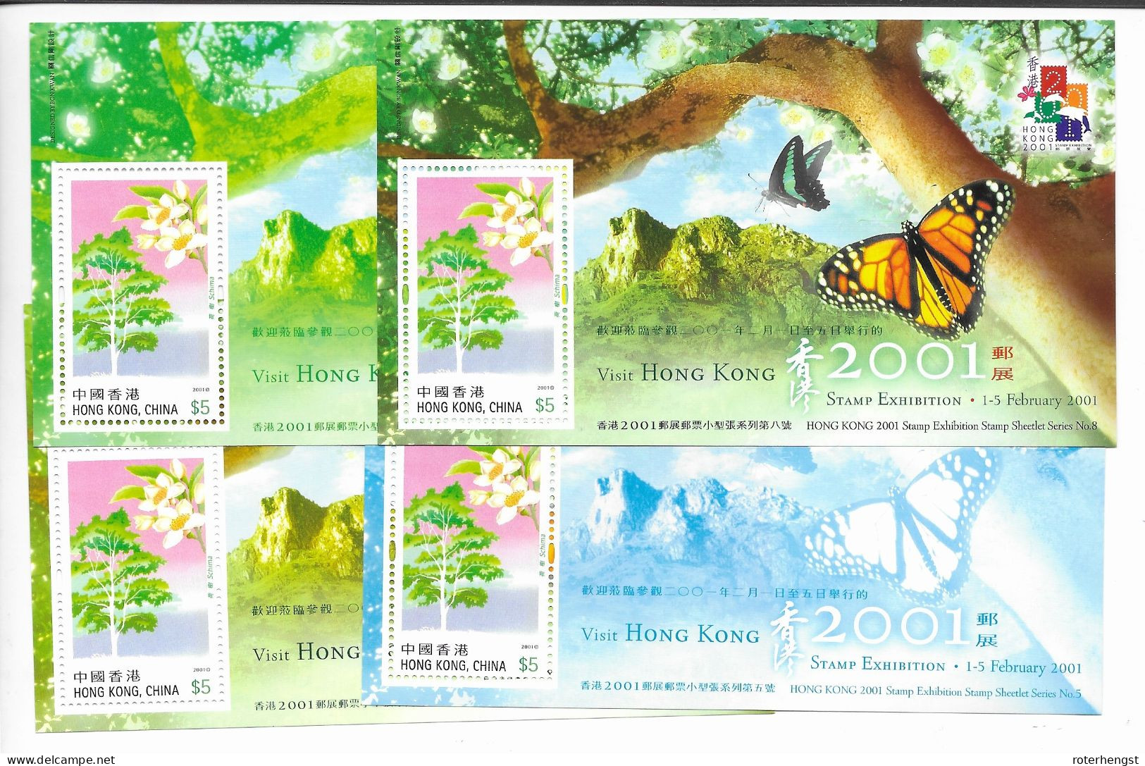 Hong Kong The 4 Butterfly Sheets Mnh ** 2001 - Blokken & Velletjes