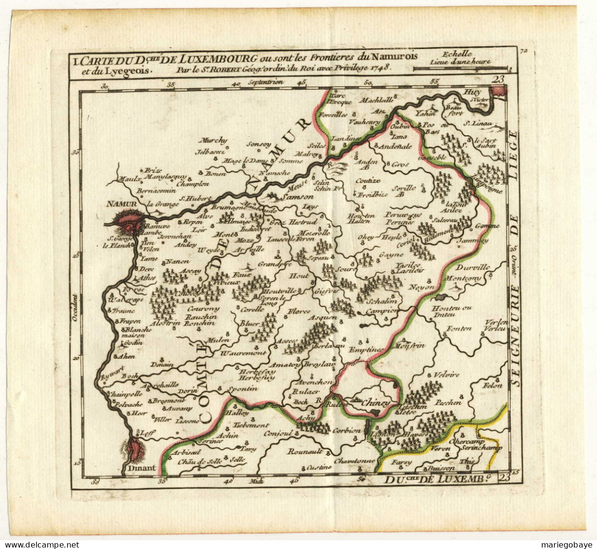 ROBERT DE VAUGONDY 1748 Carte Duché Luxembourg I Namur Dinant Ciney Huy ORIGINAL - Cartes Géographiques