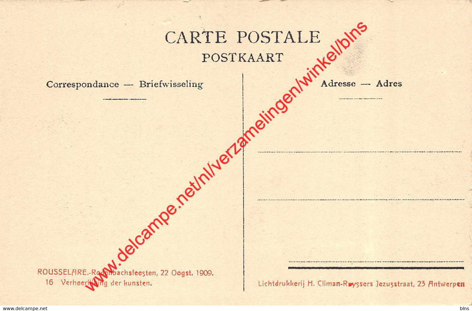 Rodenbachfeesten 1909 - Verheerlijking Der Kunsten - Roeselare - Roeselare